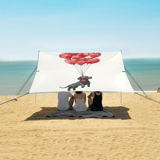 ALAZA Labrador Floating Tied to Heart Balloons Beach Tent Sun Shelter Portable Canopy Sunshade for Outdoor Camping Picnics Backyard Fun 10x9 ft