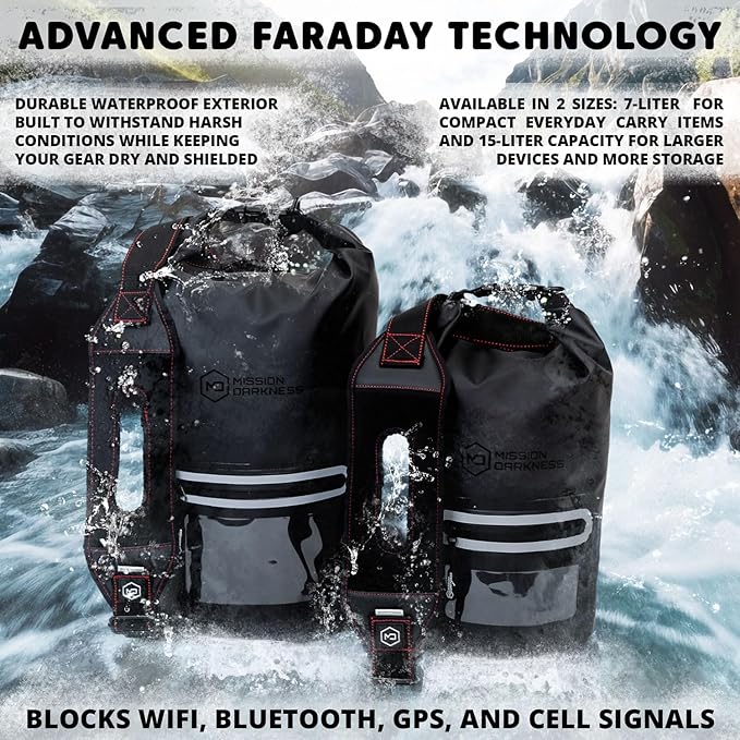Mission Darkness Dry Shield Faraday Tote 15L // Waterproof Dry Bag for Electronic Device Security &amp Transport // Signal Blocking Anti-Tracking EMP &amp CME Shield Data Privacy for Mobile Devic