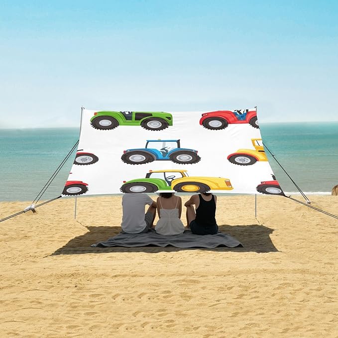 ALAZA Cute Colorful Farm Tractors Beach Tent Sun Shelter Portable Canopy Sunshade for Outdoor Camping Picnics Backyard Fun 10x9 ft