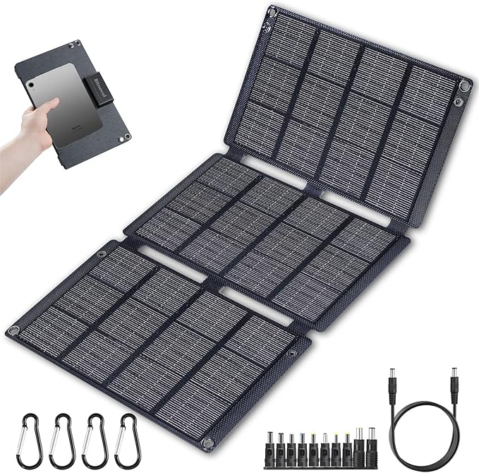Portable Solar Panels 30W Foldable Solar Panel Charger for Cell Phone Pad TabletType-c/USB/DC 19.5V Output(10 Connectors) &gt26% 30Watt ETFE High Efficiency IP65 for Camping Backpacking Travel