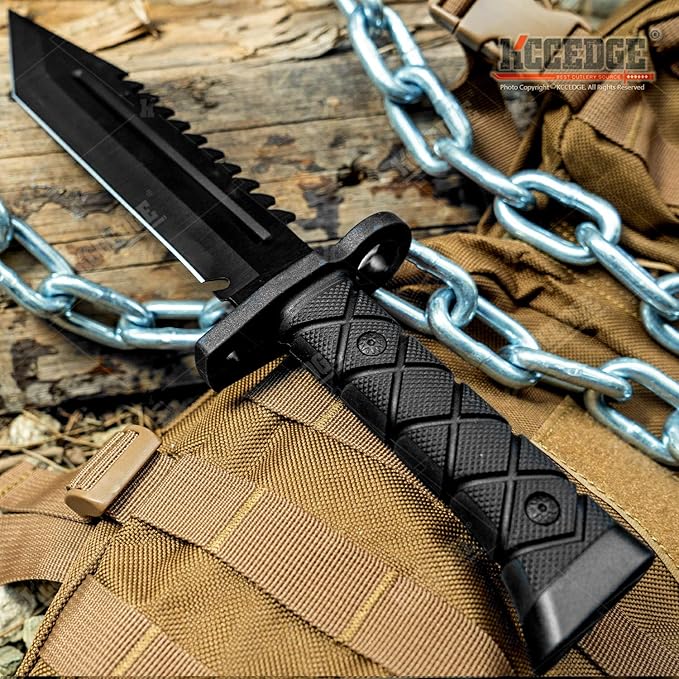 KCCEDGE BEST CUTLERY SOURCE Tactical Knife Hunting Knife Survival Knife Fixed Blade Knife Razor Sharp Edge Camping Accessories Camping Gear Survival Kit Survival Gear Tactical Gear 77077 (Black)
