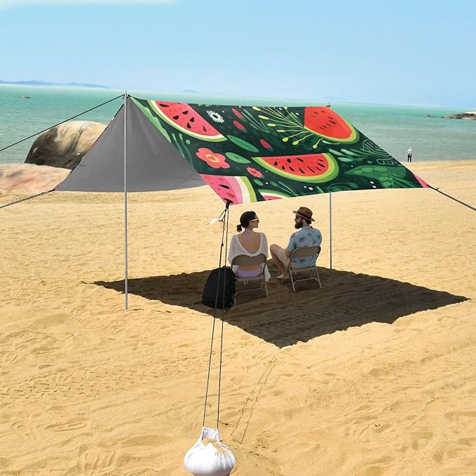 ALAZA Sliced Watermelon Palm Leave Beach Tent Sun Shelter Portable Canopy Sunshade for Outdoor Camping Picnics Backyard Fun 10x9 ft