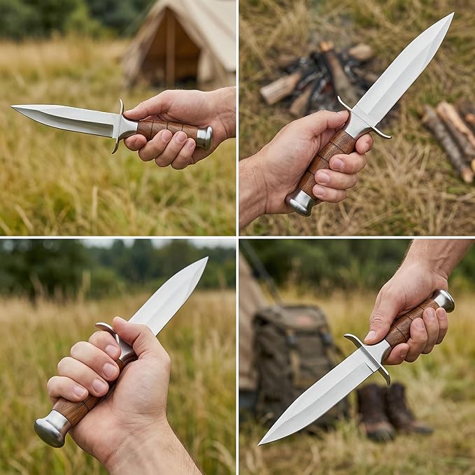 12.16 Fixed Blade Survival Knife with Nylon Sheath - High Hardness Stainless Steel Outdoor Knife - Classic Wood Handle Bushcraft Tool for Camping Hiking and Hunting
