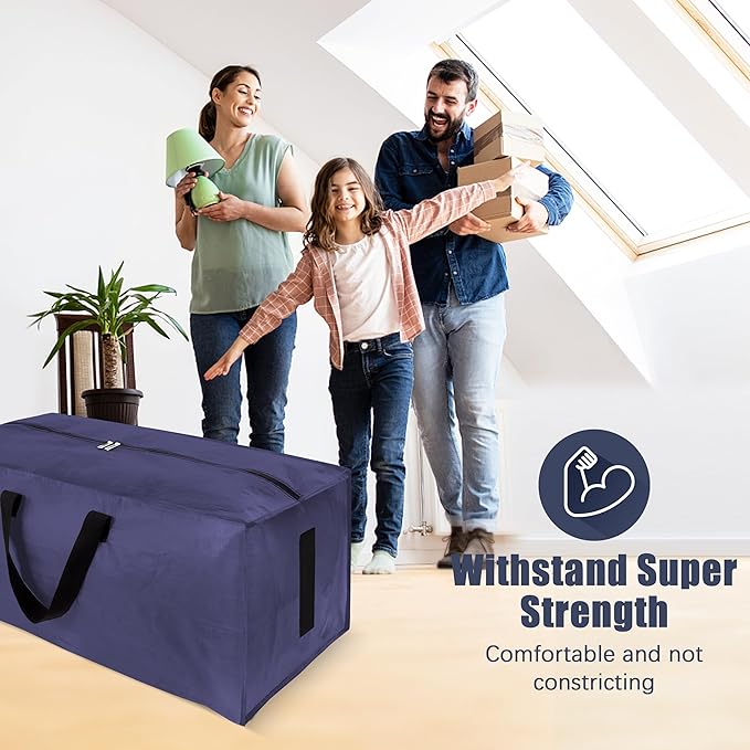 HOMESURE 8 Pack Large Strong Moving Bags with Zippers &amp Carrying Handles - Water-Resistant - Heavy Duty Storage Tote for Space Saving Fold Flat Alternative to Moving Box (Blue)