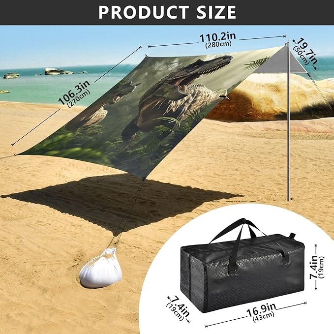 ALAZA Dinosaurs in The Forest 3D Render Illustration Beach Tent Sun Shelter Portable Canopy Sunshade for Outdoor Camping Picnics Backyard Fun 10x9 ft