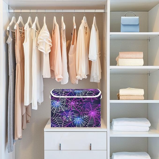 senya Halloween Baskets Collapsible Storage Bins with Lids Halloween Spider Web A Storage Boxes Clothes Baskets for Organizing