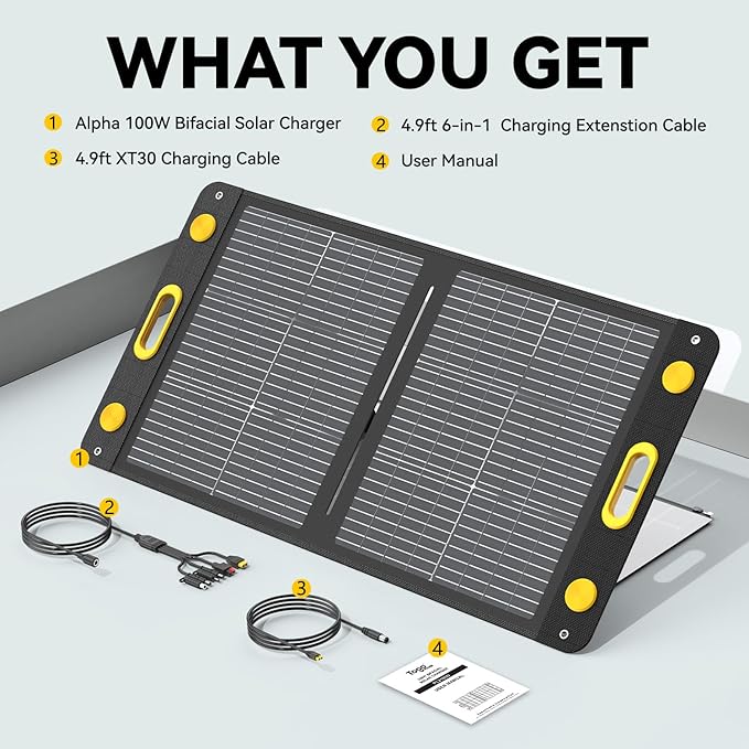 100W Bifacial Portable Solar Panel Bend Resistant Foldable Solar Panel 100Watt 22V Monocrystalline Solar Charger for Power Station IP67 Waterproof for Outdoor Camping Van RV Trip