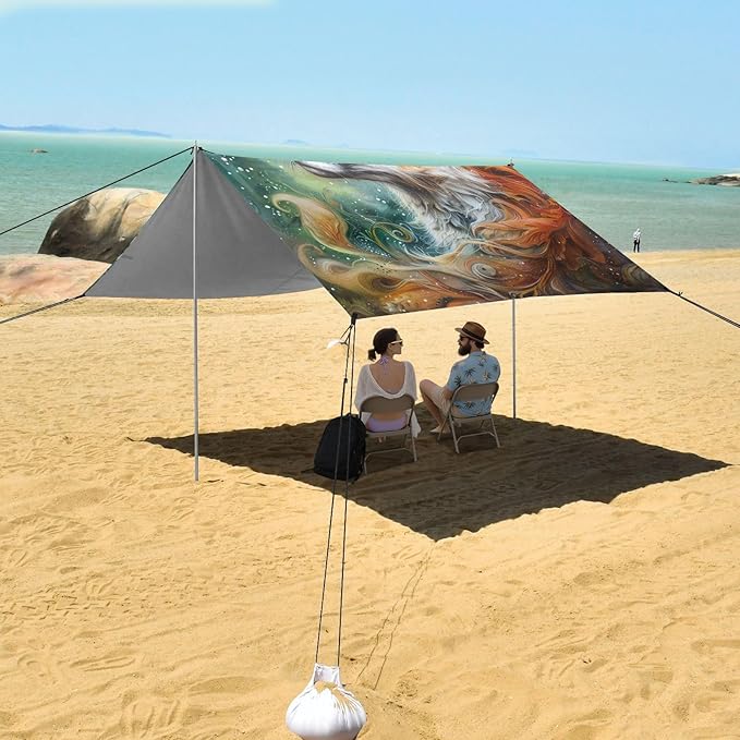 ALAZA Fox Tree Beach Tent Sun Shelter Portable Canopy Sunshade for Outdoor Camping Picnics Backyard Fun 10x9 ft