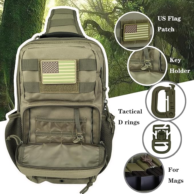 Tactical Shoulder Sling Bag Small Chest Pack 13L Backpack for Men Outdoor Sports Olive