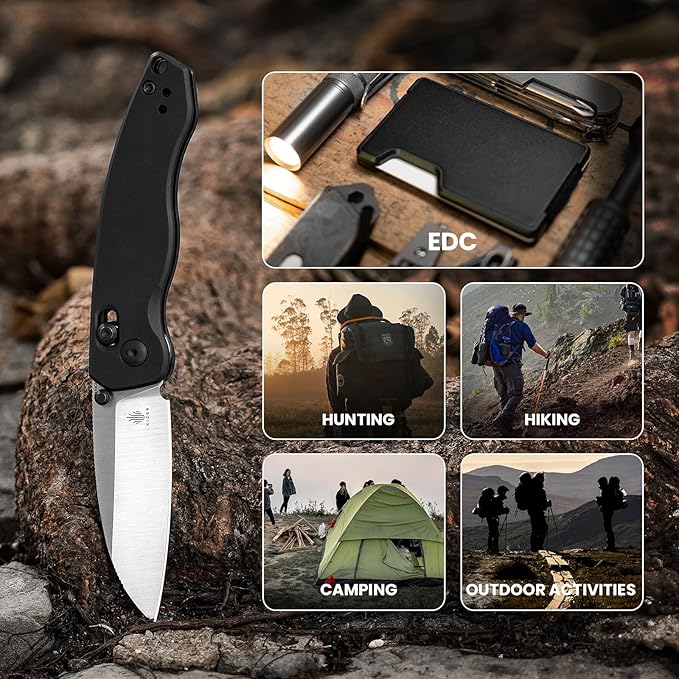 Kizer Exist Pocket Knife 2.78 154CM Drop Point Blade EDC Folding Knife with Innovative Clutch Lock Black Aluminum Handle Small Hunting Camping Knives with Thumb Stud Opener for Men Women V3681C1