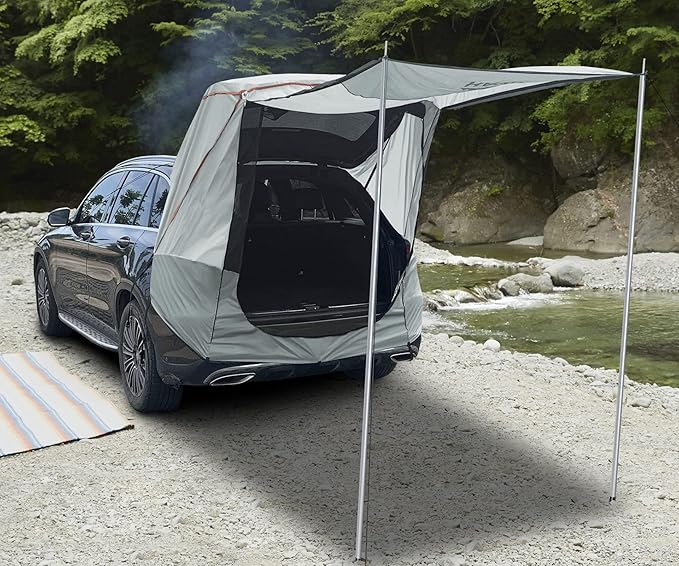 Poles Included Tailgate Shade Awning Tent for Car Camping Road Trip Essentials Small to Midsize SUV Waterproof 3000MM UPF 50+Grey (Small)