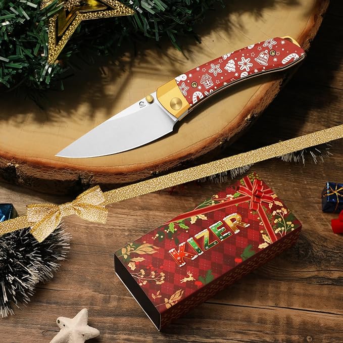 Kizer Mini Momo EDC Pocket Knife 3.2” Nitro-V Blade Pocket Folding Knife with Aluminum &amp Micarta Front Flipper EDC Knives with Pocket Clip for Men Women Christmas Gift V3663MC1