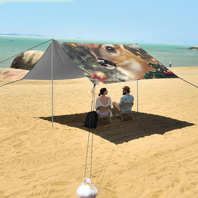 ALAZA Christmas Reindeer Beach Tent Sun Shelter Portable Canopy Sunshade for Outdoor Camping Picnics Backyard Fun 10x9 ft