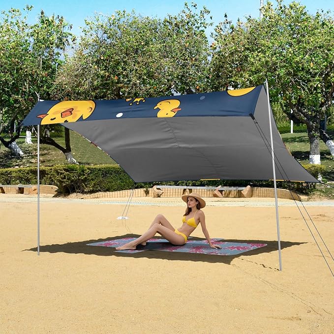 ALAZA Cute Corgi Dog Duck Beach Tent Sun Shelter UPF50+ Protection Beach Shade Canopy w/ 4 Sandbags for Outdoor Camping Fishing Backyard Fun Picnic 10x9 ft
