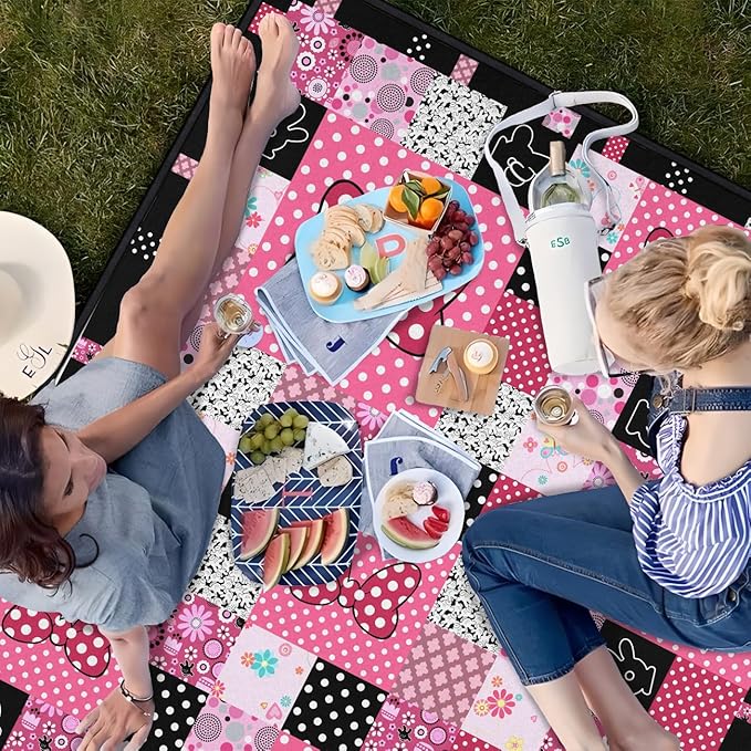 Pink Picnic Blankets Waterproof Foldable 60″X80″ Checkered Thick Picnic Mat Outdoor Blanket for Grass Cute Beach Blanket Sandproof Picnic Accessories for Camping Party Park Girls Gifts