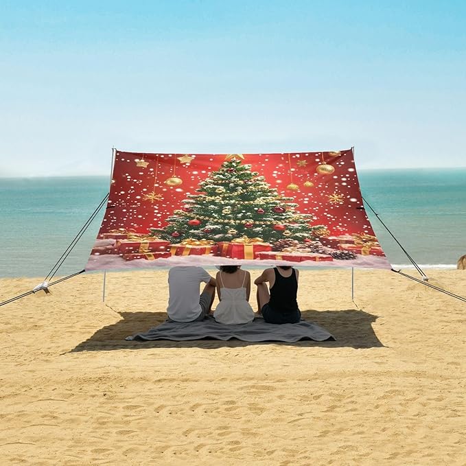 ALAZA Christmas Tree Gift Box Beach Tent Sun Shelter Portable Canopy Sunshade for Outdoor Camping Picnics Backyard Fun 10x9 ft