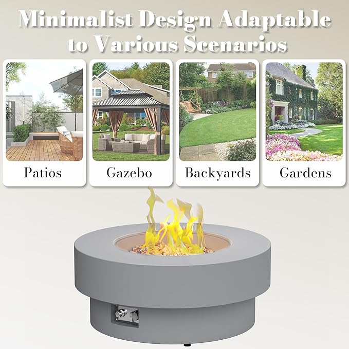 32.5 Inch Propane Fire Pit Table 50000 BTU Round Patio Fire Pit Table Outdoor CSA Certified Stainless Burner with Steel Lid Waterproof Cover &amp Lava Rocks for Backyard Garden Gray