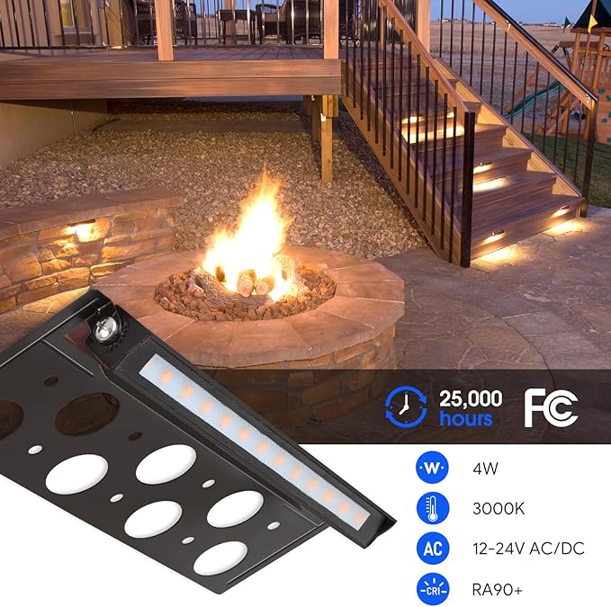 Energetic 7 Inch Retaining Wall Lights Outdoor LED Step Lights 4W Low Voltage Landscape Lighting Waterproof Hardscape Lighting 12V-24V AC/DC 3000K Warm White with Wire Breakers FCC 12 Pack