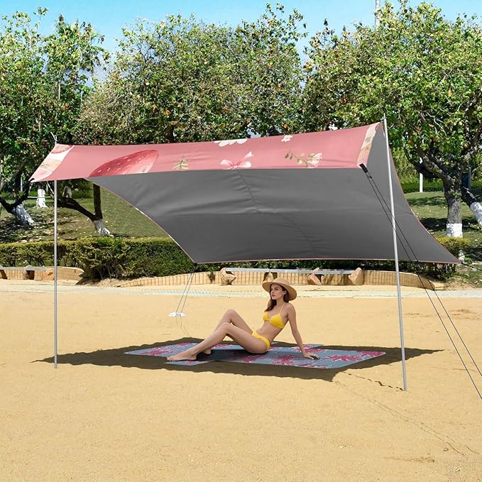 ALAZA Strawberry Cake Bow Pattern Beach Tent Sun Shelter Portable Canopy Sunshade for Outdoor Camping Picnics Backyard Fun 10x9 ft