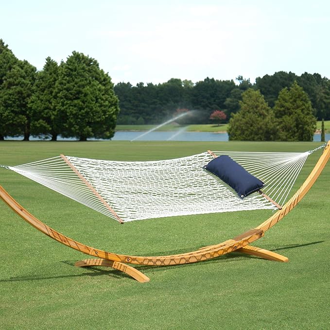 Hatteras Hammocks Deluxe White Duracord Rope Hammock with Free Extension Chains &amp Tree Hooks Handcrafted in The USA 450 LB Weight Capacity 13 ft. x 60 in