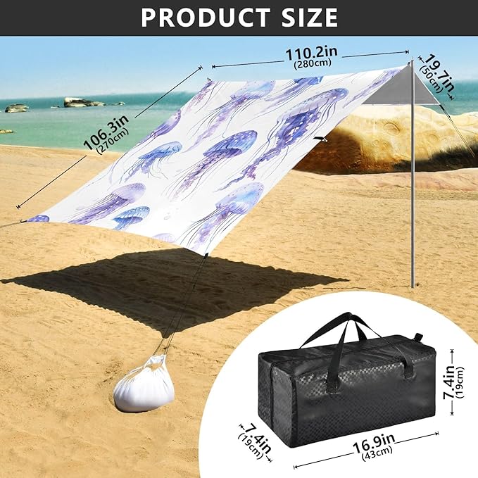 ALAZA Jellyfish Watercolor Hand Drawn Beach Tent Sun Shelter Portable Canopy Sunshade for Outdoor Camping Picnics Backyard Fun 10x9 ft