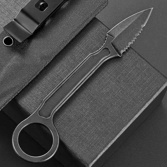 Ccanku C1134 Fixed Blade Knife D2 Blade Stainless Steel Handle Claw Knife for Survival Camping Outdoor EDC Tool with K Sheath(Jagged)