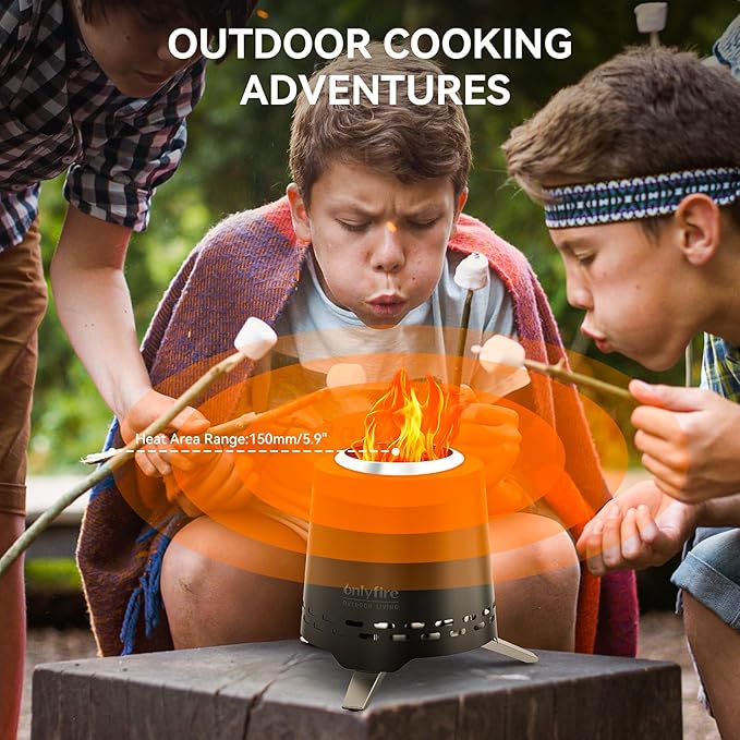 ONLYFIRE OUTDOOR LIVING 2-in-1 Smokeless Fire Pit with Pot Bracket &amp Carry Bag 7.8” Portable Camping Stove Wood Burning Mini Tabletop Fireplace for Patio Backyard RV Tailgating Black FP053