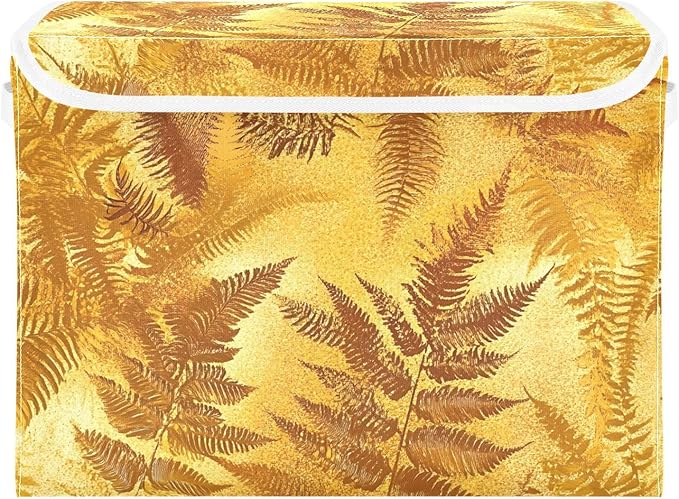 Storage Cube with Lid Golden Leaf Print 16.5×12.6×11.8 IN 1 Pack Collapsible Large Capacity Foldable Storage Basket Bin Organizer