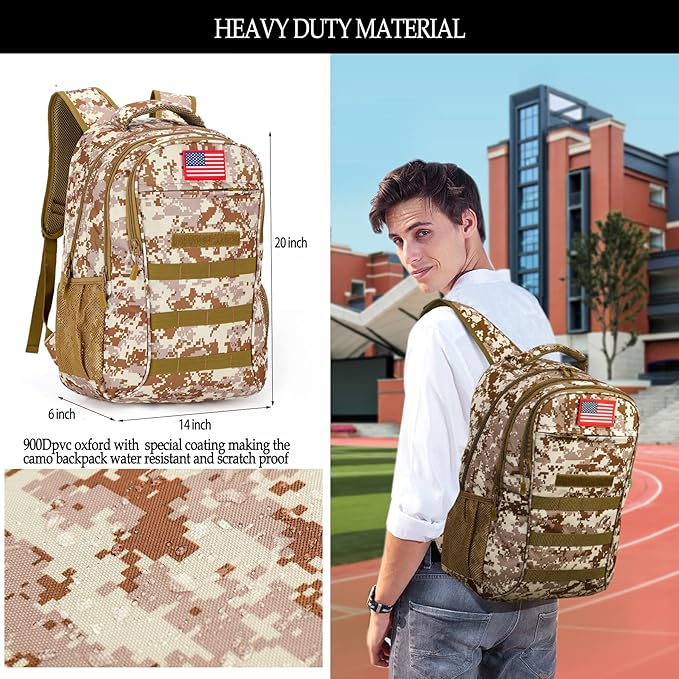 Camo BackpackBoys Backpack for Scool Military40L Army Bookbag Waterproof for Middle Elementary