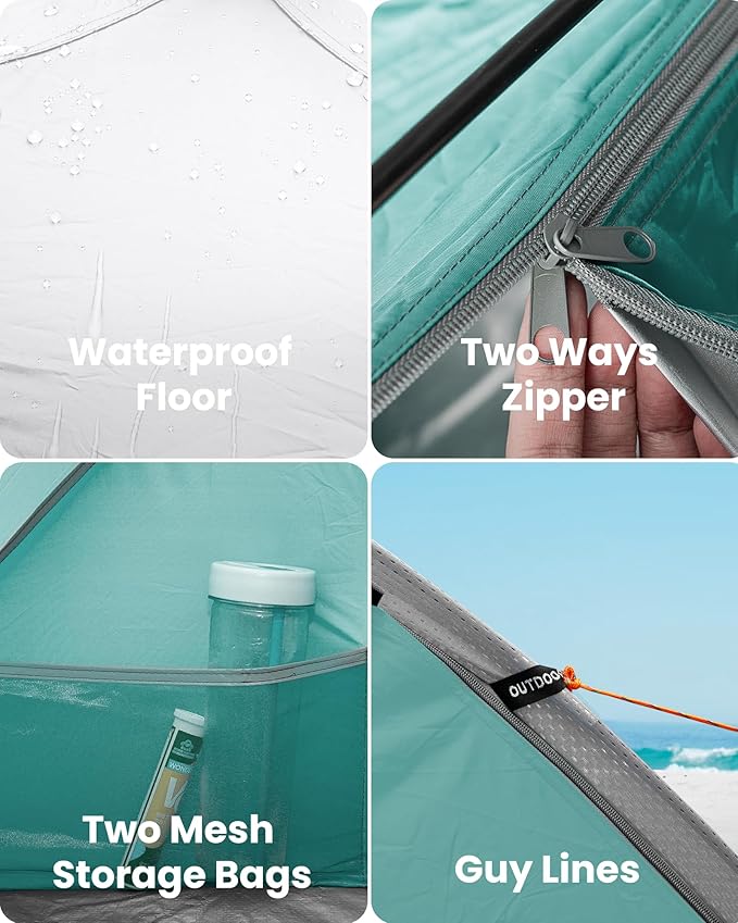 OutdoorMaster Beach Tent Sun Shelter with 2 Ventilated Doors UPF50+ Easy Setup Beach Tent Canopy for 3 Person Lightweight &amp Portable Family Beach Umbrellas for Sand with Carrying Bag-Cancun Seas