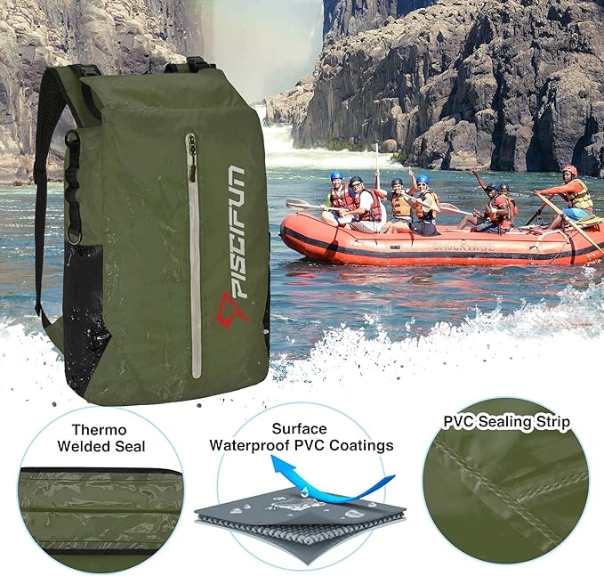 Piscifun Dry Bag Waterproof Lightweight Dry Backpack Roll-Top Sealed with Waist Pouch and Phone Case Keeps Gear Dry Inside for Kayaking Boating 10L 20L 30L