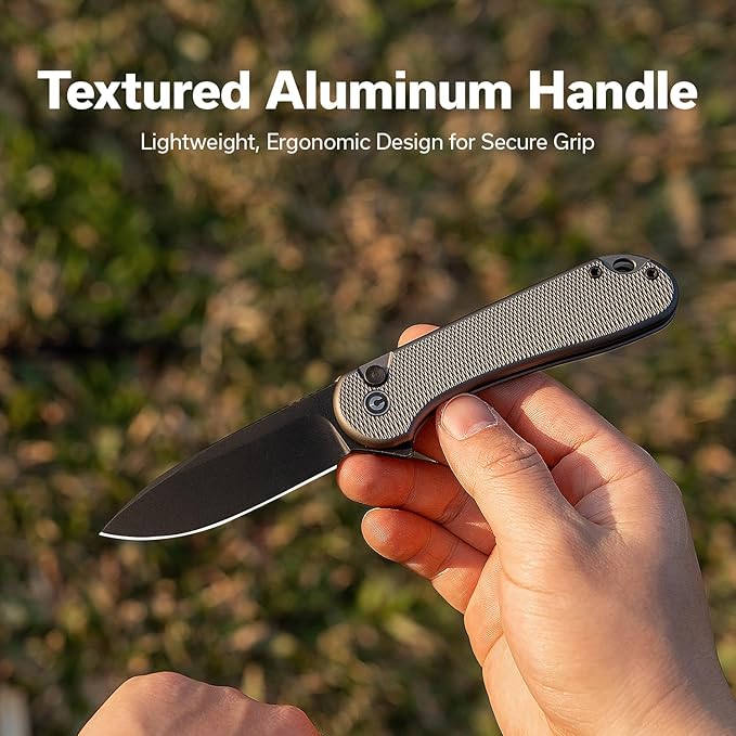 CIVIVI Elementum II Pocket Folding Knife 2.96 Nitro-V Steel Blade Aluminum Handle Knife with Deep Carry Pocket Clip for EDC Camping Hiking Hunting C18062PD-1 Gray