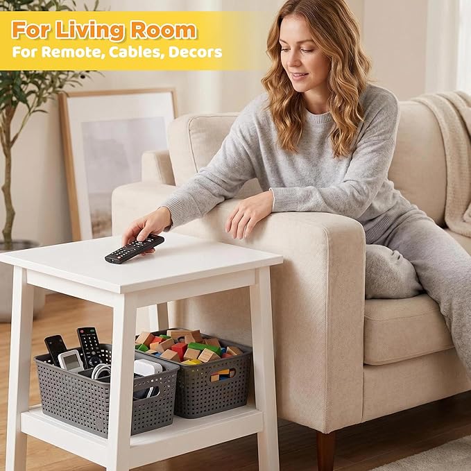 AREYZIN Plastic Storage Baskets Bins With Lid Organizing Container Lidded Knit Storage Organizer Bins for Shelves Drawers Desktop Closet Playroom Classroom Office 6 Pack