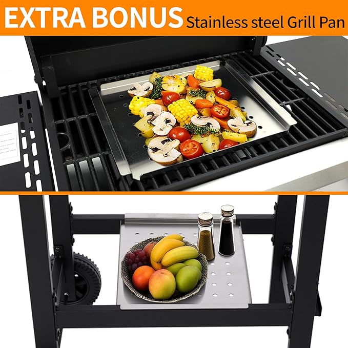 3-Burner Propane Gas Grill with Cast Iron Grate - 30000 BTU Output &amp Easy-Clean Grease Management for Perfect BBQs (3-Burner)