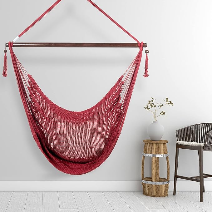 Large Caribbean Hammock Chair - 48 Inch - Polyester - Hanging Chair - Red