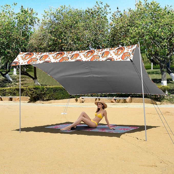 ALAZA Basketball Funny Cartoon Beach Tent Sun Shelter UPF50+ Protection Beach Shade Canopy w/ 4 Sandbags for Outdoor Camping Fishing Backyard Fun Picnic 10x9 ft