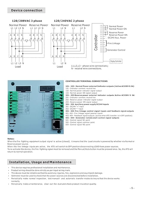 4PRO ATS-125A-4P-iRC Automatic Transfer Changeover Switch 125A 120/208V 50Hz 60Hz 1-3 Phase