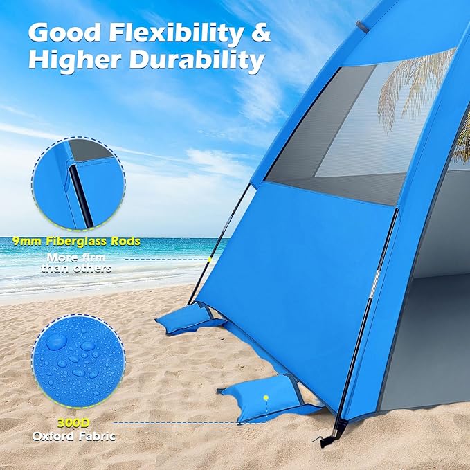 Toyvian Large Pop Up Beach Tent Beach Shade Tent Sun Shelter Portable Lightweight for Hiking Camping Vacation (Dark Blue)