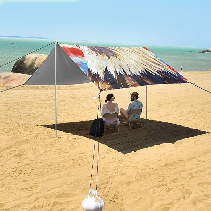 ALAZA Eagles Star Independence Day Beach Tent Sun Shelter Portable Canopy Sunshade for Outdoor Camping Picnics Backyard Fun 10x9 ft