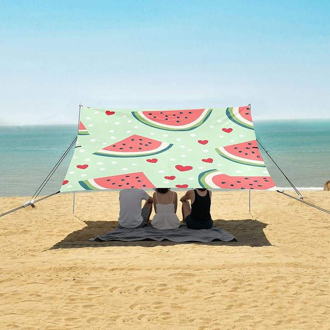 ALAZA Watermelon and Heart Pattern Beach Tent Sun Shelter Portable Canopy Sunshade for Outdoor Camping Picnics Backyard Fun 10x9 ft