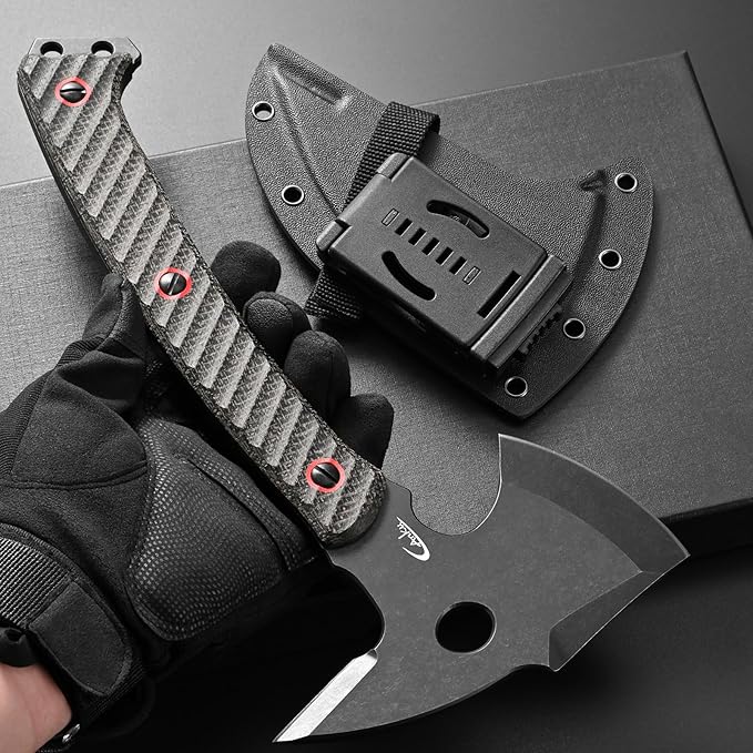 C1342 Camping AxesDC53 Steel Blade Micarta Handle Chopping Axe Bushcraft Camping Axes Survival Hatchet Full Tang Axe for Hiking Hunting Camping Splitting Chopping Wood(Black)