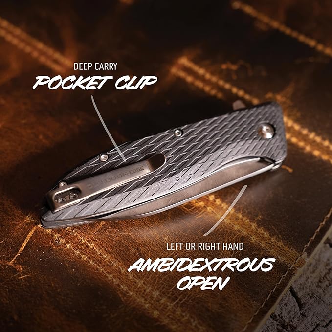 OUTDOOR EDGE Brutus 3.25 Folding Pocket Knife - Includes Sheepsfoot Blade Glass filled Nylon Handle with Lock Operation Ambidextrous Opening Mechanism for Men Camping Fishing &amp Hunting