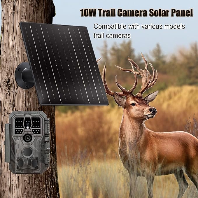 10W Trail Camera Solar Panel 10400mAh Built-in Battery 12V/0.8A &amp 5V/1.5A Output IP66 Waterproof High-Efficiency Power Durable Solar Charger Supply for AP Router Outdoor Wildlife Monitoring