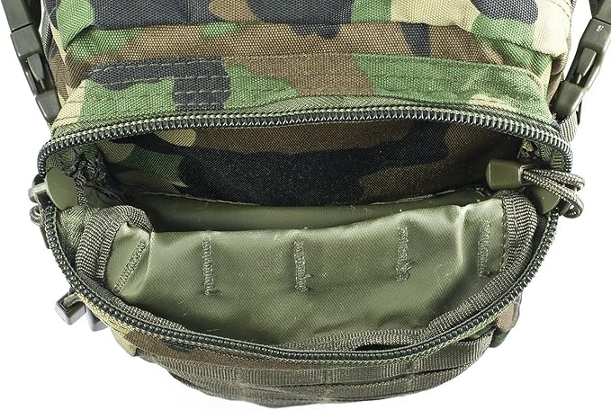 Mil-Tec Unisex Assault Pack - Rugged Durable Lightweight Ergonomic Versatile Tactical Outdoor Camping Hiking Backpack with Adjustable Padded Shoulder Straps &amp MOLLE Loops Woodland Camo 20L