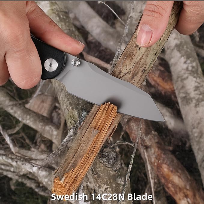 Folding Pocket Knife 3.35 14C28N Blade G10 Handle EDC Knife with Liner Lock Small Pocket Knife with Clip for Men Sharp Camping Hiking Hunting Survival Knives (Silver)