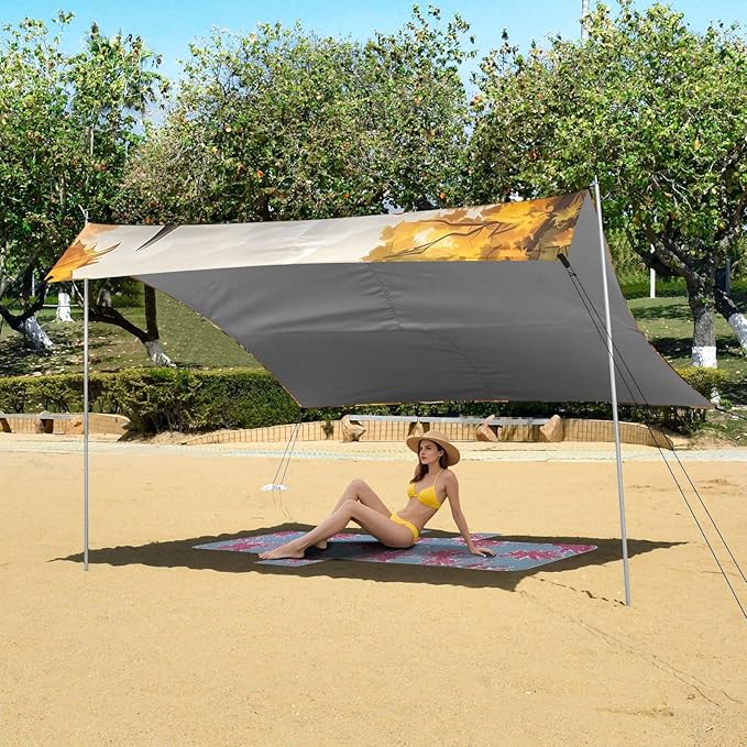 ALAZA Autumn Theme Highland Cow Beach Tent Sun Shelter Portable Canopy Sunshade for Outdoor Camping Picnics Backyard Fun 10x9 ft
