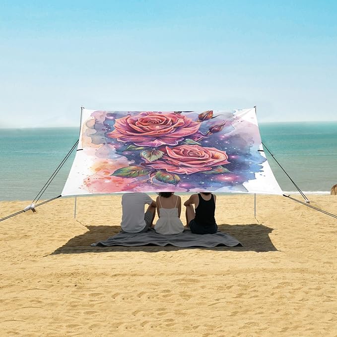 ALAZA Watercolor Rose Flowers Stylization Beach Tent Sun Shelter Portable Canopy Sunshade for Outdoor Camping Picnics Backyard Fun 10x9 ft