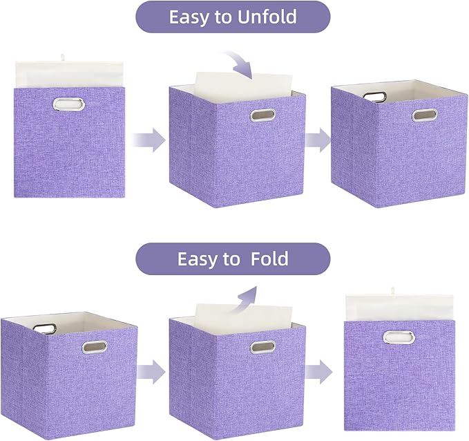 Foldable Cube Storage Bin Organizing Baskets Cubby Boxes Fabric Storage Cubes Organizer Bins with Handles for Organization Shelf Closet 13x13x13 Pack of 4 Purple