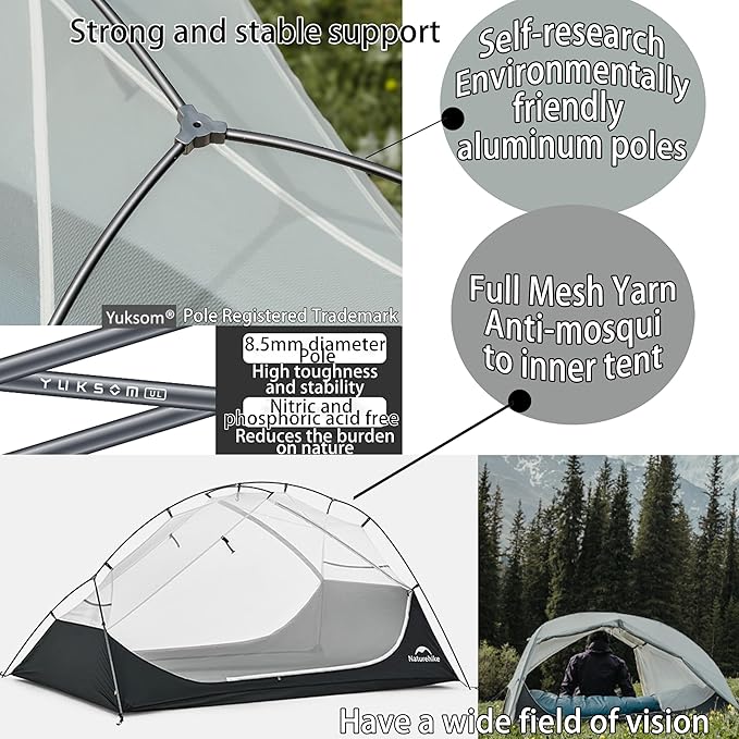 Naturehike Free Standing 2 Person Backpacking Tent with The Double Canopy Ultralight Nylon Double Layer Waterproof Camping for Camping Festivals Backyard Sleepovers
