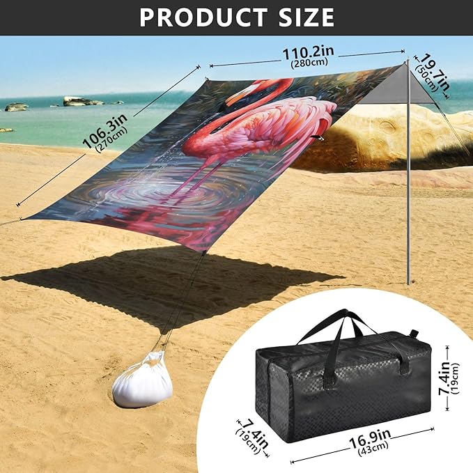 ALAZA Flamingo Tropical Beach Tent Sun Shelter Portable Canopy Sunshade for Outdoor Camping Picnics Backyard Fun 10x9 ft